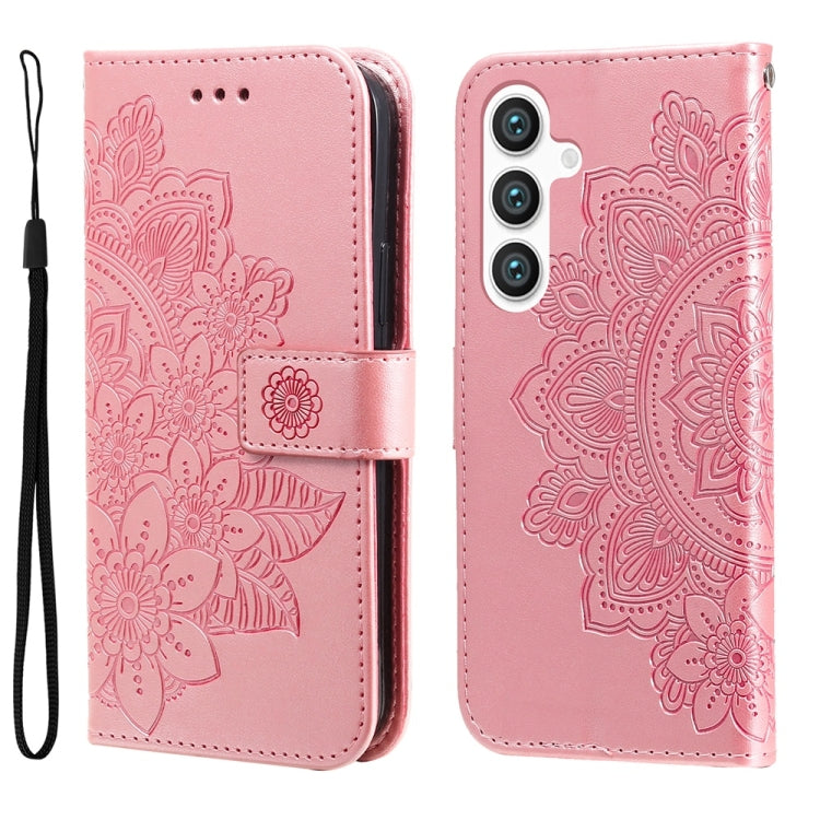 For Samsung Galaxy S25+ 5G Seven-petal Flowers Embossing Leather Phone Case(Rose Gold) - Galaxy S25+ 5G Cases by buy2fix | Online Shopping UK | buy2fix