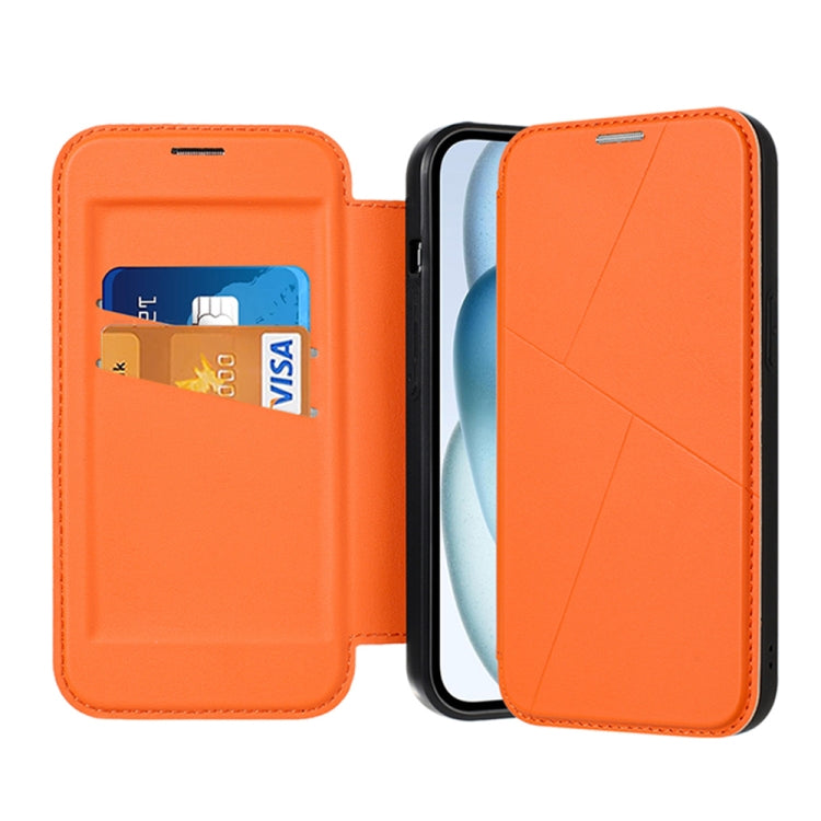 For iPhone 14 Pro Max Magnetic Armor Series RFID Card Slots Leather Phone Case(Orange) - iPhone 14 Pro Max Cases by buy2fix | Online Shopping UK | buy2fix