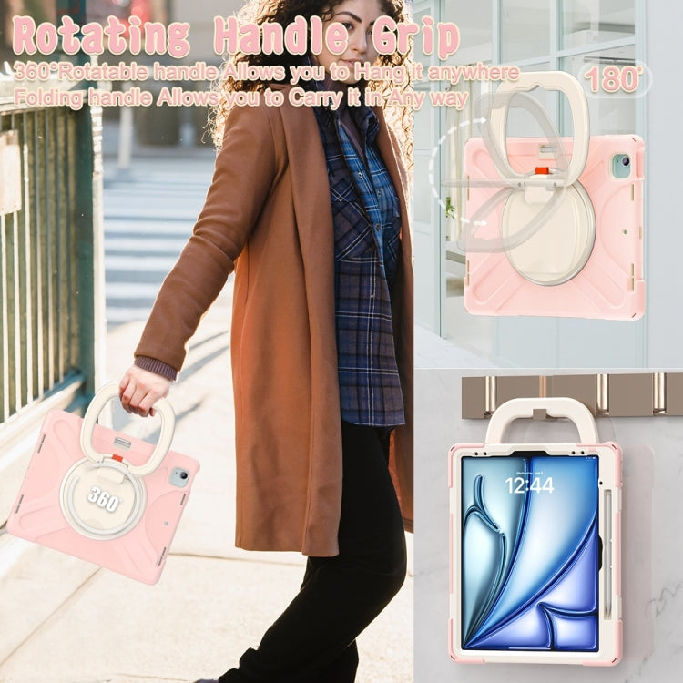 For iPad Air 13 2024 / Air 13 2025 Silicone Hybrid PC Tablet Case with Holder & Shoulder Strap(Cherry Blossom Pink) - iPad Air 13 2025 / 2024 Cases by buy2fix | Online Shopping UK | buy2fix