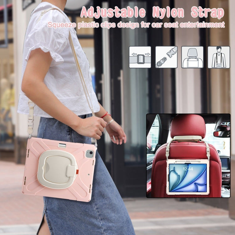 For iPad Air 13 2024 / Air 13 2025 Silicone Hybrid PC Tablet Case with Holder & Shoulder Strap(Cherry Blossom Pink) - iPad Air 13 2025 / 2024 Cases by buy2fix | Online Shopping UK | buy2fix