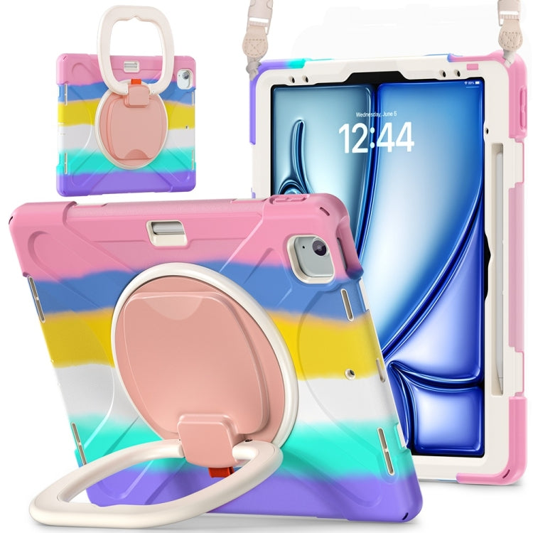 For iPad Air 13 2024 / Air 13 2025 Silicone Hybrid PC Tablet Case with Holder & Shoulder Strap(Colorful Pink) - iPad Air 13 2025 / 2024 Cases by buy2fix | Online Shopping UK | buy2fix