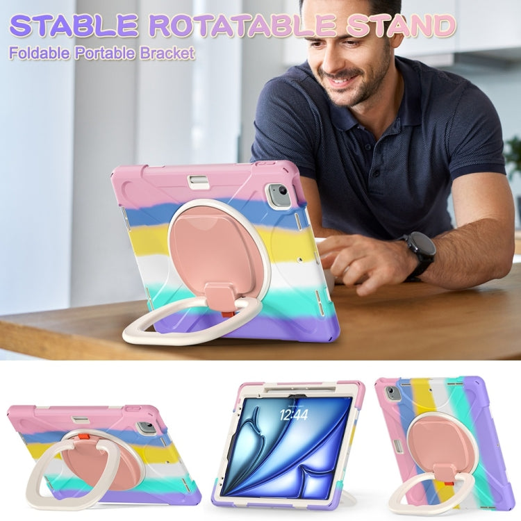 For iPad Air 13 2024 / Air 13 2025 Silicone Hybrid PC Tablet Case with Holder & Shoulder Strap(Colorful Pink) - iPad Air 13 2025 / 2024 Cases by buy2fix | Online Shopping UK | buy2fix