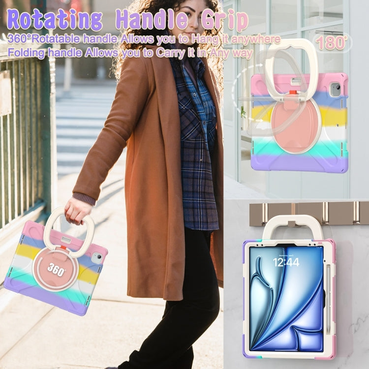 For iPad Air 13 2024 / Air 13 2025 Silicone Hybrid PC Tablet Case with Holder & Shoulder Strap(Colorful Pink) - iPad Air 13 2025 / 2024 Cases by buy2fix | Online Shopping UK | buy2fix