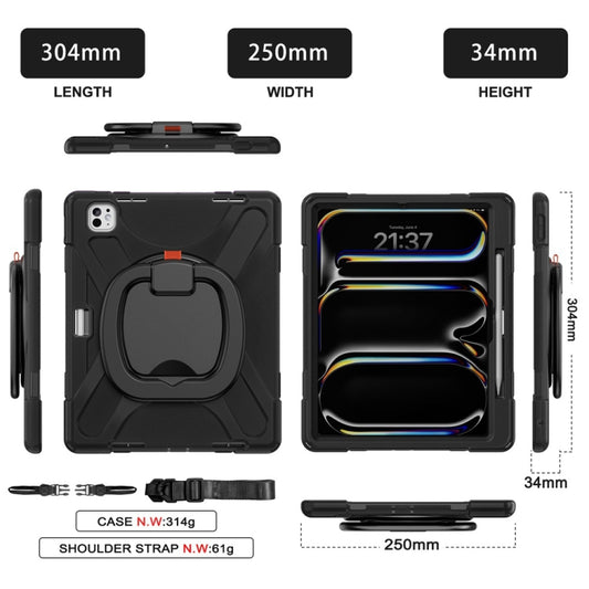 For iPad Pro 13 2025 / 2024 Silicone Hybrid PC Tablet Case with Holder & Shoulder Strap(Black) by buy2fix
