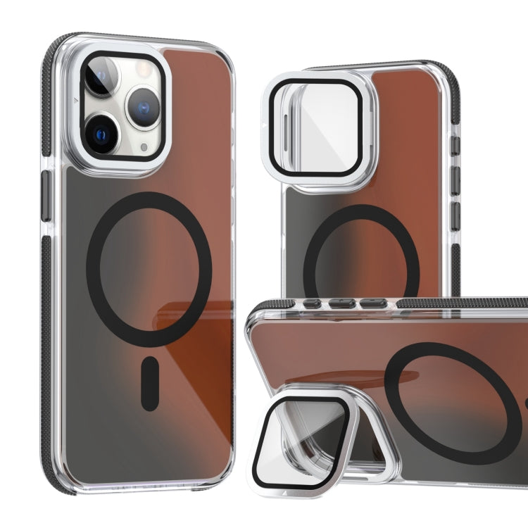 For iPhone 11 Pro Max MagSafe Gradient Color Lens Film Phone Case with Lens Fold Holder(Black) - iPhone 11 Pro Max Cases by buy2fix | Online Shopping UK | buy2fix