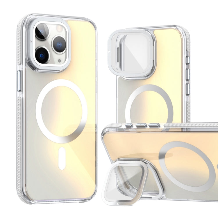 For iPhone 11 Pro Max MagSafe Gradient Color Lens Film Phone Case with Lens Fold Holder(White) - iPhone 11 Pro Max Cases by buy2fix | Online Shopping UK | buy2fix