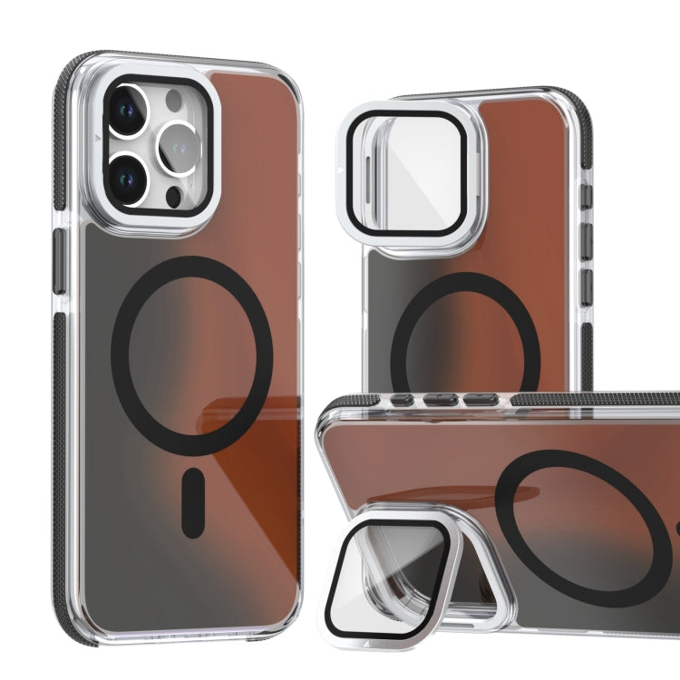 For iPhone 14 Pro MagSafe Gradient Color Lens Film Phone Case with Lens Fold Holder(Black) - iPhone 14 Pro Cases by buy2fix | Online Shopping UK | buy2fix