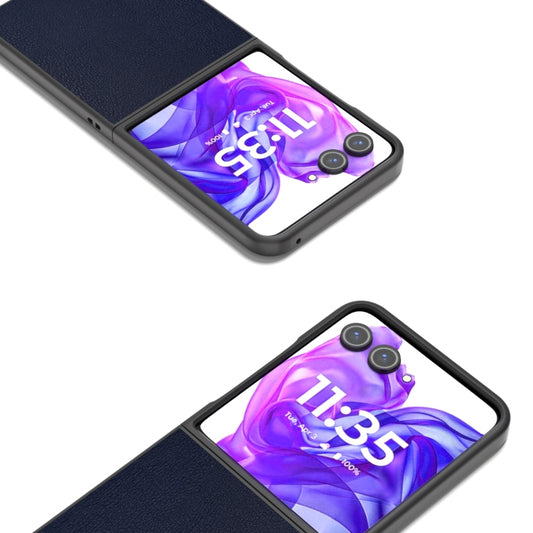 For Motorola Razr 50 Ultra PU Leather Black Frame Full Coverage Phone Case(Dark Blue) by buy2fix