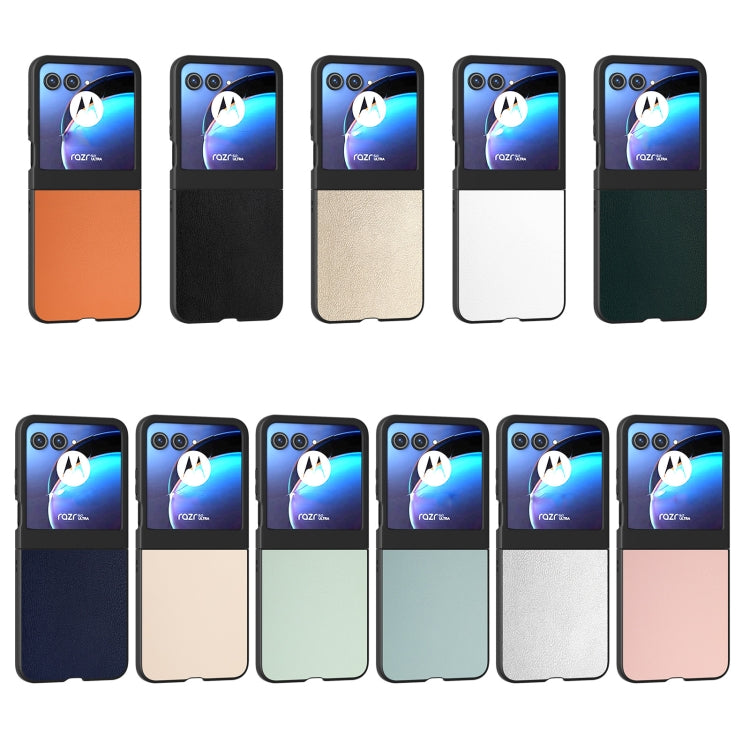 For Motorola Razr 50 PU Leather Black Frame Full Coverage Phone Case(White) by buy2fix