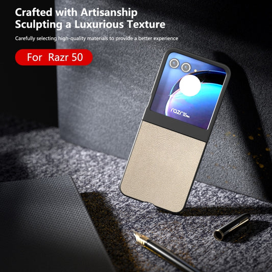For Motorola Razr 50 PU Leather Black Frame Full Coverage Phone Case(Gold) by buy2fix