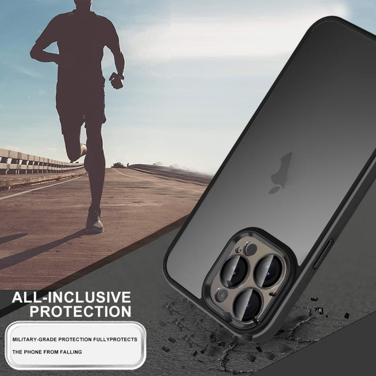 For iPhone 15 Colorful Armor Lens Film Translucent Skin Feel Phone Case(Black) - iPhone 15 Cases by buy2fix | Online Shopping UK | buy2fix