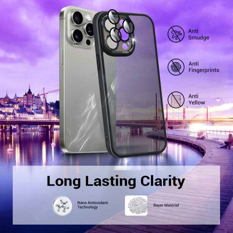 For iPhone 15 Colorful Armor Lens Film Translucent Skin Feel Phone Case(Black) - iPhone 15 Cases by buy2fix | Online Shopping UK | buy2fix