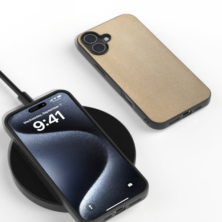 For iPhone 16 PU Leather Black Frame Full Coverage Phone Case(Gold) - iPhone 16 Cases by buy2fix | Online Shopping UK | buy2fix