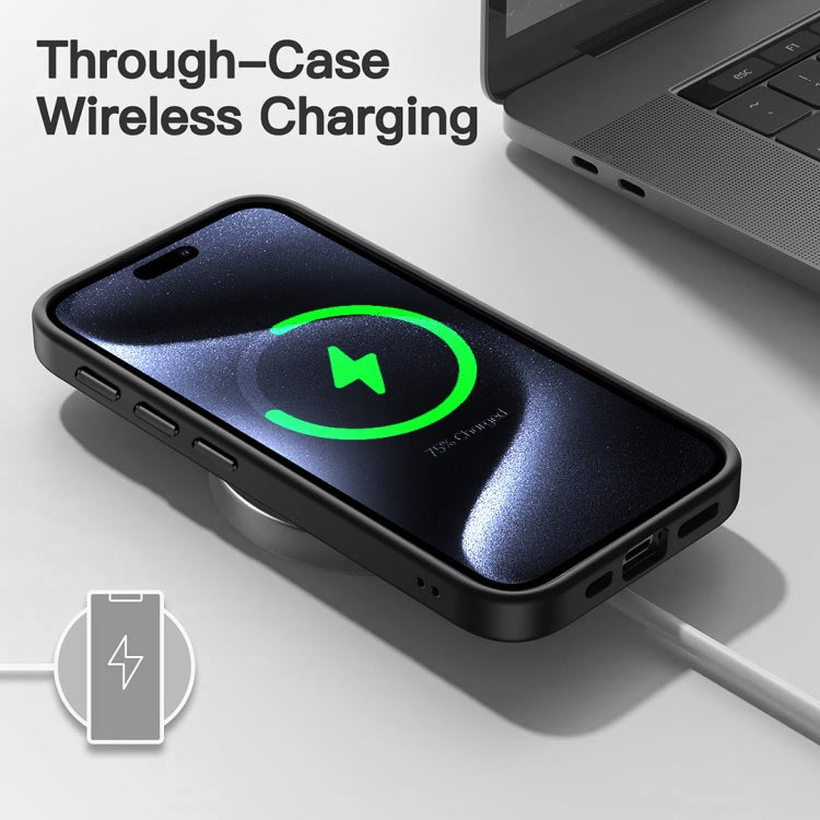 For iPhone 15 Colorful Armor Lens Film Translucent Skin Feel MagSafe Phone Case(Black) - iPhone 15 Cases by buy2fix | Online Shopping UK | buy2fix