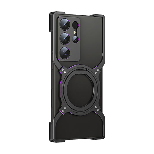 For Samsung Galaxy S24 Ultra 5G Mechanical Arm Borderless MagSafe Holder Metal Phone Case(Black Purple) - Galaxy S24 Ultra 5G Cases by buy2fix | Online Shopping UK | buy2fix