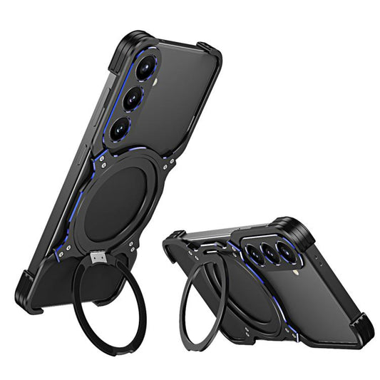 For Samsung Galaxy S24+ 5G Mechanical Arm Borderless MagSafe Holder Metal Phone Case(Black Blue) - Galaxy S24+ 5G Cases by buy2fix | Online Shopping UK | buy2fix