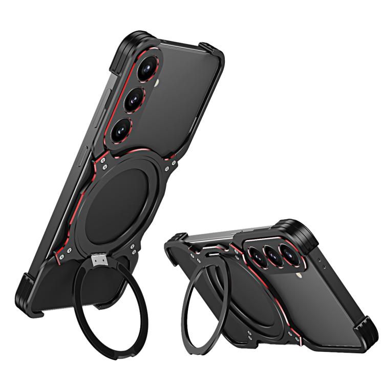 For Samsung Galaxy S24 5G Mechanical Arm Borderless MagSafe Holder Metal Phone Case(Black Red) - Galaxy S24 5G Cases by buy2fix | Online Shopping UK | buy2fix