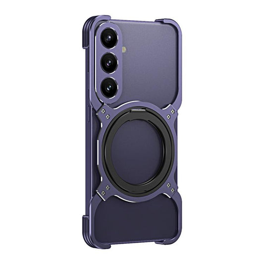 For Samsung Galaxy S24 5G Mechanical Arm Borderless MagSafe Holder Metal Phone Case(Purple Silver) - Galaxy S24 5G Cases by buy2fix | Online Shopping UK | buy2fix
