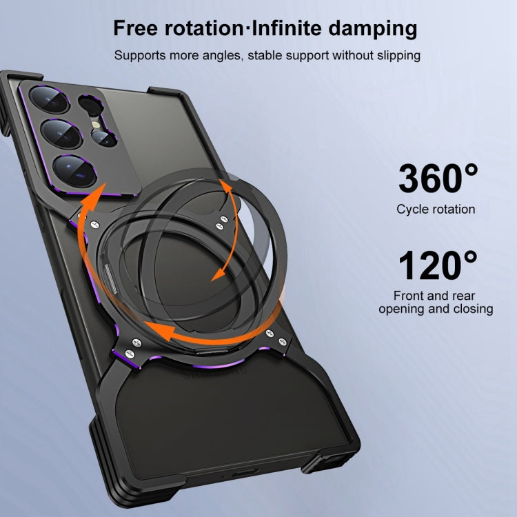 For Samsung Galaxy S24+ 5G Mechanical Arm Borderless MagSafe Holder Metal Phone Case(Black Purple) - Galaxy S24+ 5G Cases by buy2fix | Online Shopping UK | buy2fix