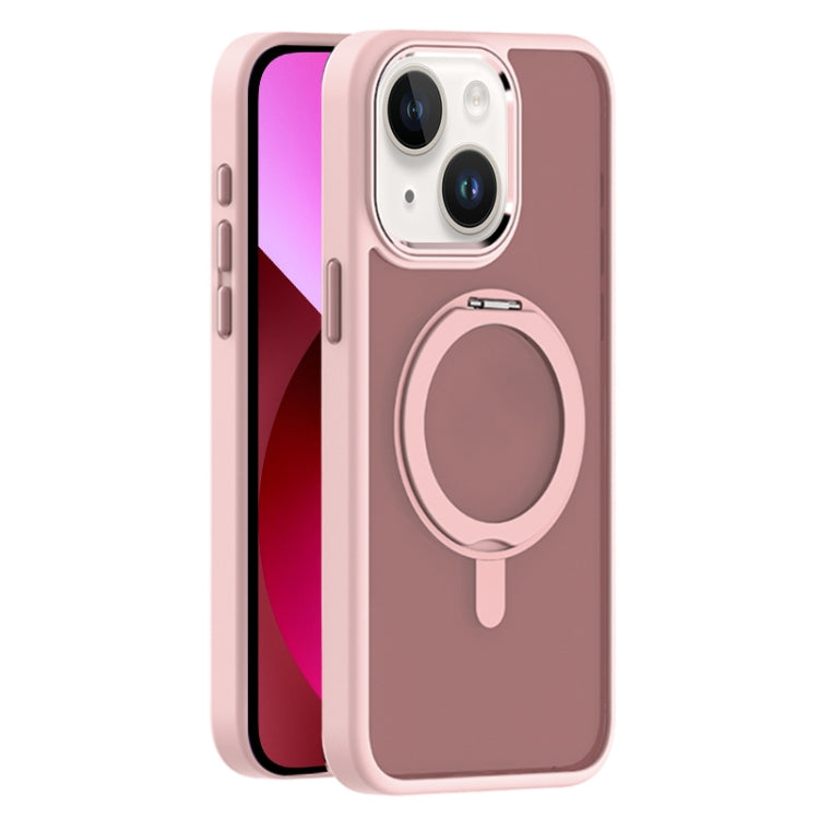 For iPhone 13 Skin Feel Frosted MagSafe Magnetic Rotating Holder Phone Case(Pink) - iPhone 13 Cases by buy2fix | Online Shopping UK | buy2fix