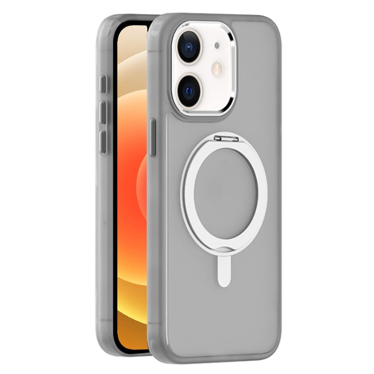For iPhone 12 Skin Feel Frosted MagSafe Magnetic Rotating Holder Phone Case(Light Grey) - iPhone 12 / 12 Pro Cases by buy2fix | Online Shopping UK | buy2fix