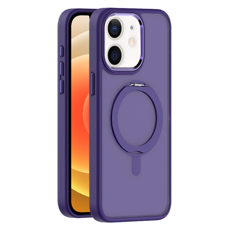 For iPhone 12 Skin Feel Frosted MagSafe Magnetic Rotating Holder Phone Case(Purple) - iPhone 12 / 12 Pro Cases by buy2fix | Online Shopping UK | buy2fix