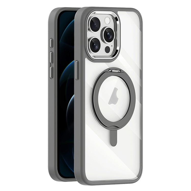For iPhone 12 Pro Max Transparent MagSafe Magnetic Rotating Holder Phone Case(Light Grey) - iPhone 12 Pro Max Cases by buy2fix | Online Shopping UK | buy2fix