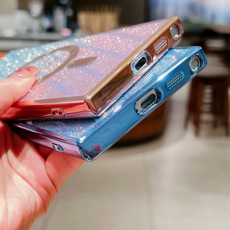 For Samsung Galaxy S25 5G Dual-Love Leaves Gradient Glitter MagSafe TPU Phone Case(Gold) by buy2fix
