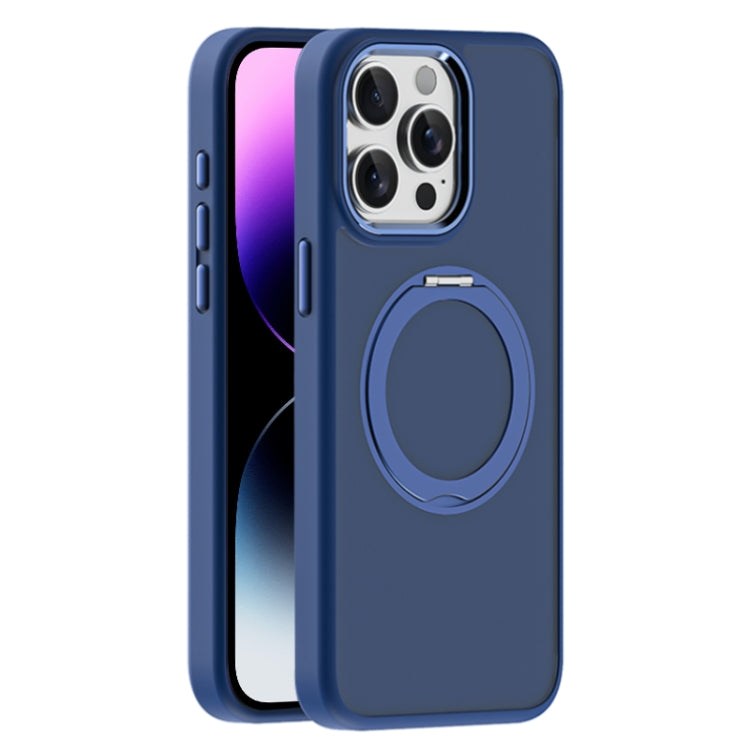For iPhone 14 Pro Skin Feel Frosted MagSafe Magnetic Holder Phone Case(Dark Blue) - iPhone 14 Pro Cases by buy2fix | Online Shopping UK | buy2fix