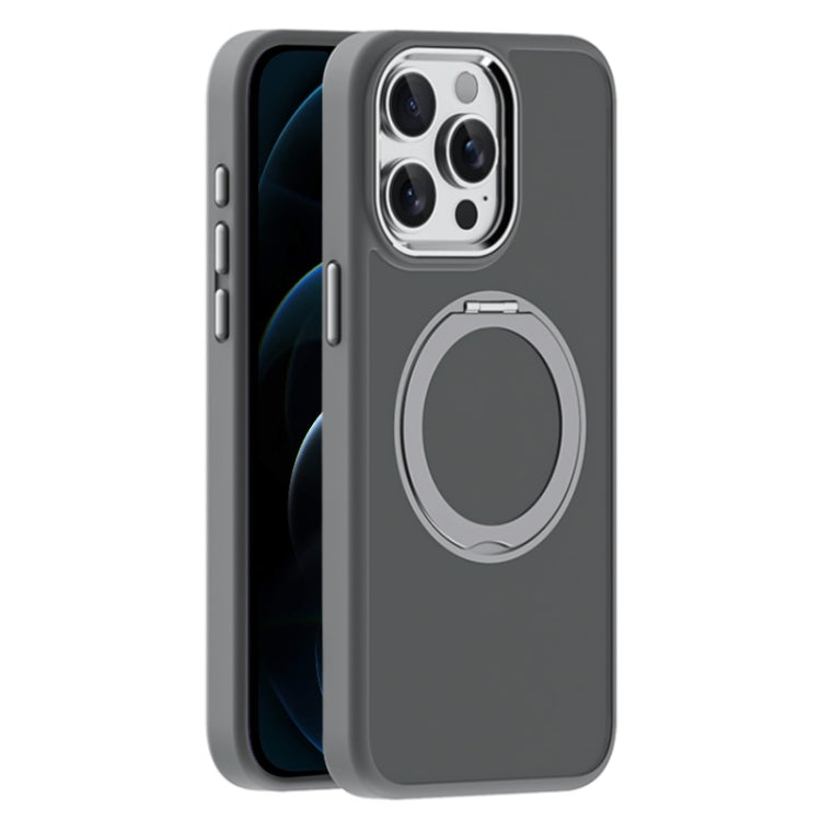 For iPhone 12 Pro Skin Feel Frosted MagSafe Magnetic Holder Phone Case(Dark Grey) - iPhone 12 / 12 Pro Cases by buy2fix | Online Shopping UK | buy2fix