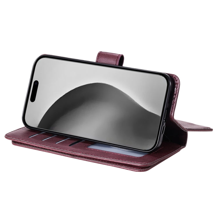 For iPhone 16 Pro Max Multi-Function Wallet 10 Card Slots Leather Phone Case(Claret) by buy2fix
