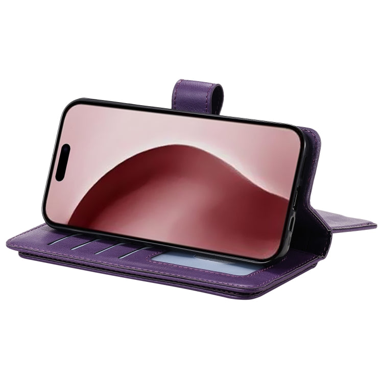 For iPhone 16 Pro Multi-Function Wallet 10 Card Slots Leather Phone Case(Violet) by buy2fix