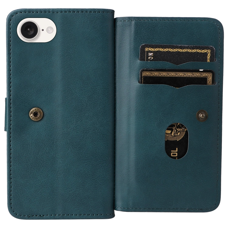 For iPhone 16e Multi-Function Wallet 10 Card Slots Leather Phone Case(Dark Green) - iPhone 16e Cases by buy2fix | Online Shopping UK | buy2fix