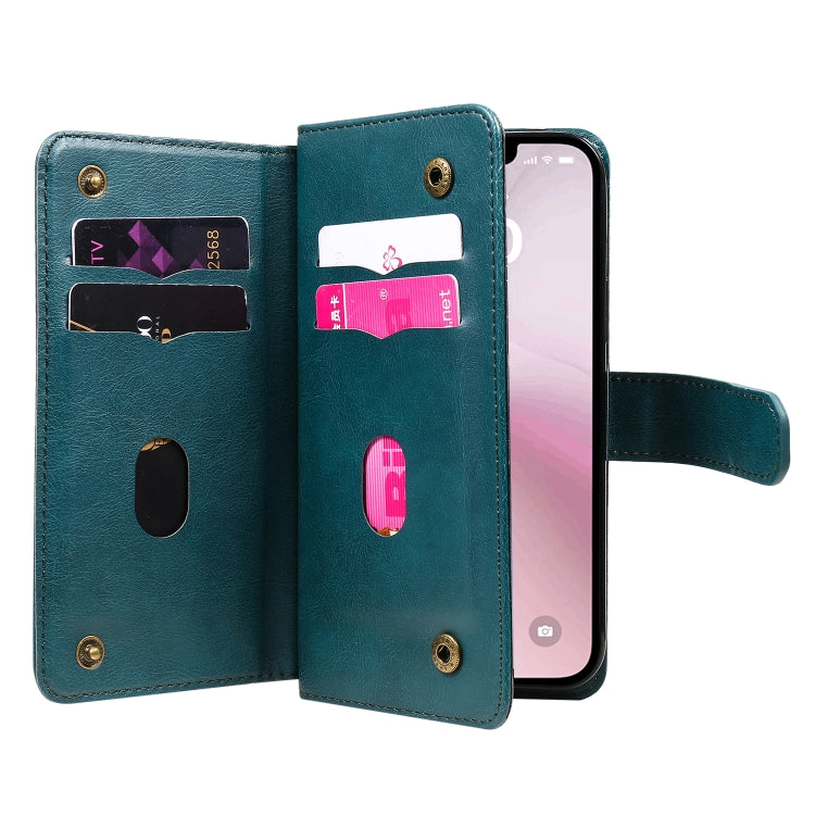 For iPhone 16e Multi-Function Wallet 10 Card Slots Leather Phone Case(Dark Green) - iPhone 16e Cases by buy2fix | Online Shopping UK | buy2fix