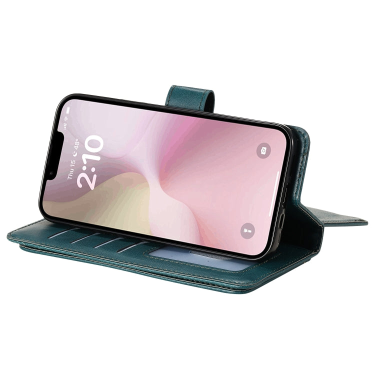 For iPhone 16e Multi-Function Wallet 10 Card Slots Leather Phone Case(Dark Green) - iPhone 16e Cases by buy2fix | Online Shopping UK | buy2fix