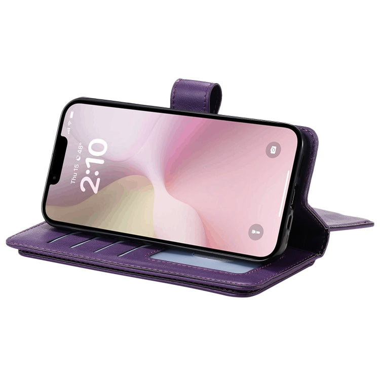 For iPhone 16e Multi-Function Wallet 10 Card Slots Leather Phone Case(Violet) by buy2fix
