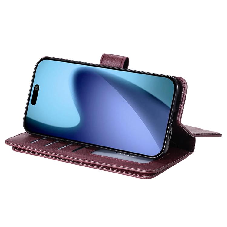 For iPhone Air Multi-Function Wallet 10 Card Slots Leather Phone Case(Claret) - iPhone Air Cases by buy2fix | Online Shopping UK | buy2fix
