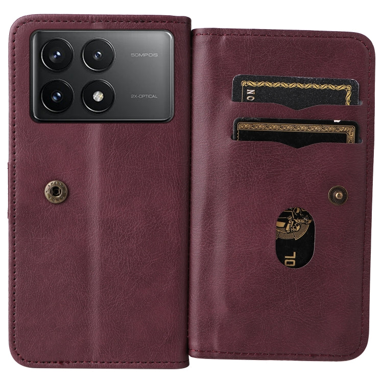 For Redmi K70 Multi-Function Wallet 10 Card Slots Leather Phone Case(Claret) - Xiaomi Cases by buy2fix | Online Shopping UK | buy2fix