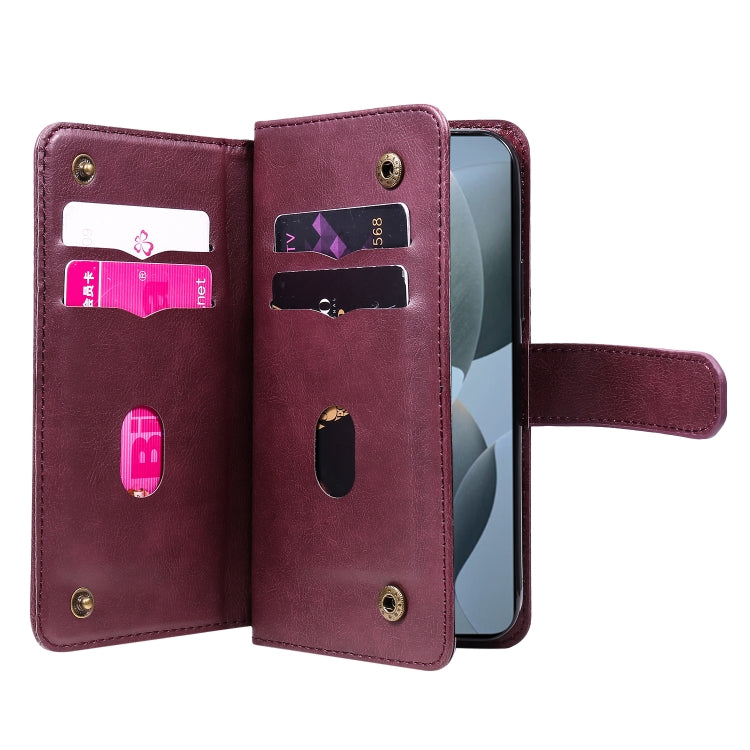 For Redmi K70 Multi-Function Wallet 10 Card Slots Leather Phone Case(Claret) - Xiaomi Cases by buy2fix | Online Shopping UK | buy2fix