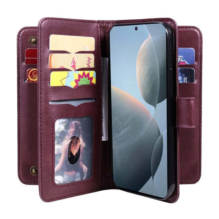 For Redmi K70 Multi-Function Wallet 10 Card Slots Leather Phone Case(Claret) - Xiaomi Cases by buy2fix | Online Shopping UK | buy2fix