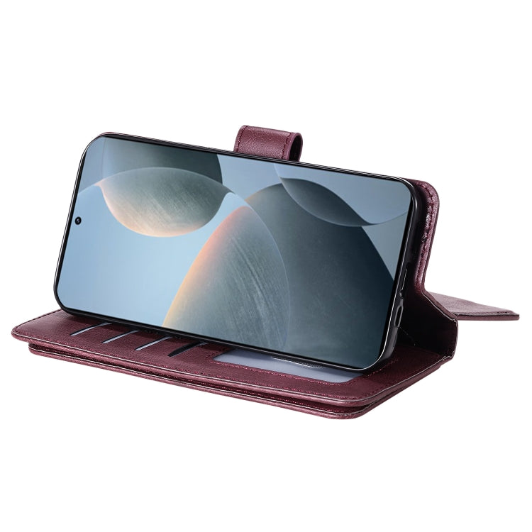 For Redmi K70 Multi-Function Wallet 10 Card Slots Leather Phone Case(Claret) - Xiaomi Cases by buy2fix | Online Shopping UK | buy2fix