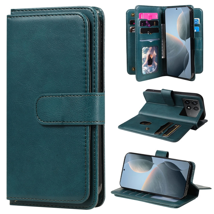 For Redmi K70 Multi-Function Wallet 10 Card Slots Leather Phone Case(Dark Green) - Xiaomi Cases by buy2fix | Online Shopping UK | buy2fix