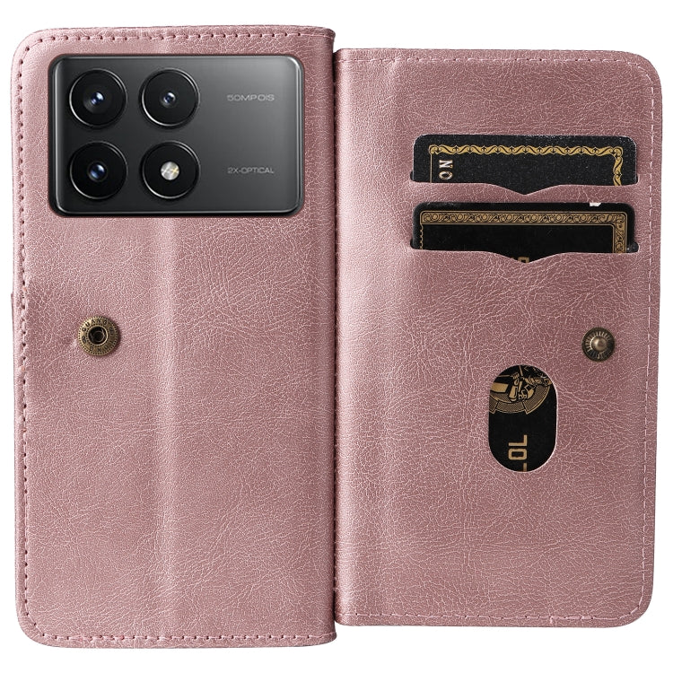 For Redmi K70 Multi-Function Wallet 10 Card Slots Leather Phone Case(Rose Gold) - Xiaomi Cases by buy2fix | Online Shopping UK | buy2fix
