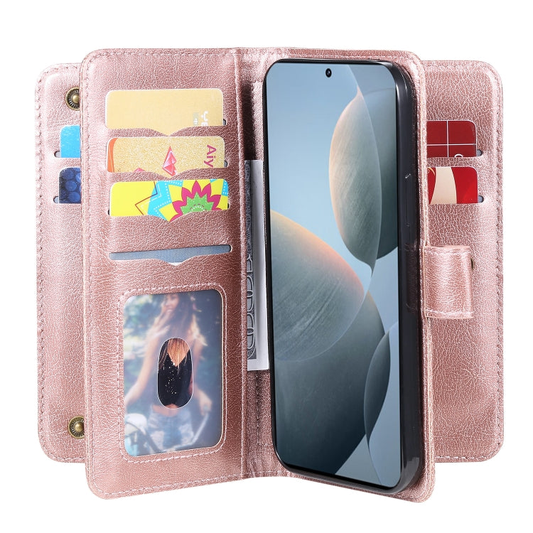 For Redmi K70 Multi-Function Wallet 10 Card Slots Leather Phone Case(Rose Gold) - Xiaomi Cases by buy2fix | Online Shopping UK | buy2fix