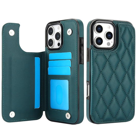 For iPhone 16 Pro Max Double Buckle Rhombic PU Leather Phone Case(Green) by buy2fix