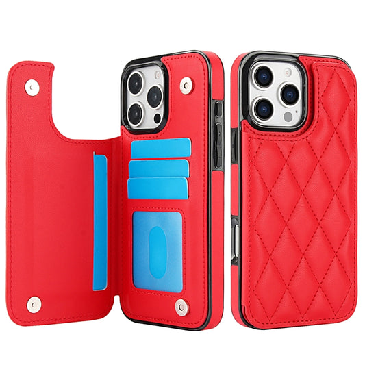 For iPhone 16 Pro Double Buckle Rhombic PU Leather Phone Case(Red) by buy2fix
