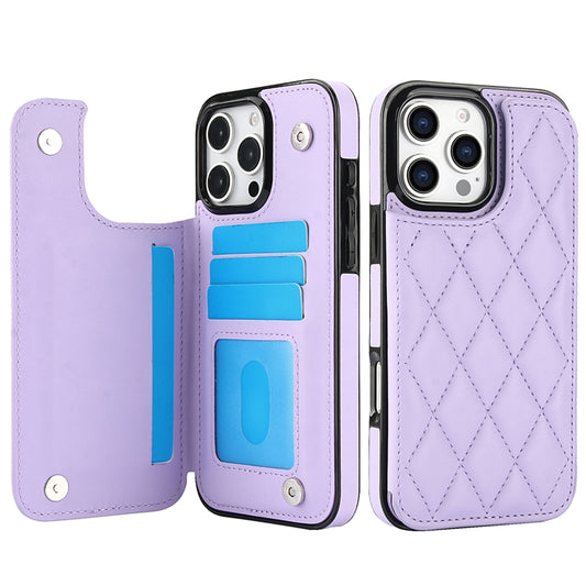 For iPhone 16 Pro Double Buckle Rhombic PU Leather Phone Case(Purple) by buy2fix
