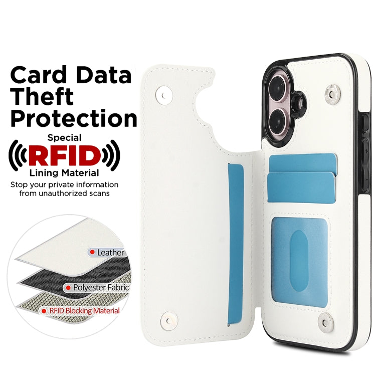 For iPhone 16 Plus Double Buckle Rhombic PU Leather Phone Case(White) by buy2fix