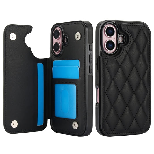 For iPhone 16 Plus Double Buckle Rhombic PU Leather Phone Case(Black) by buy2fix
