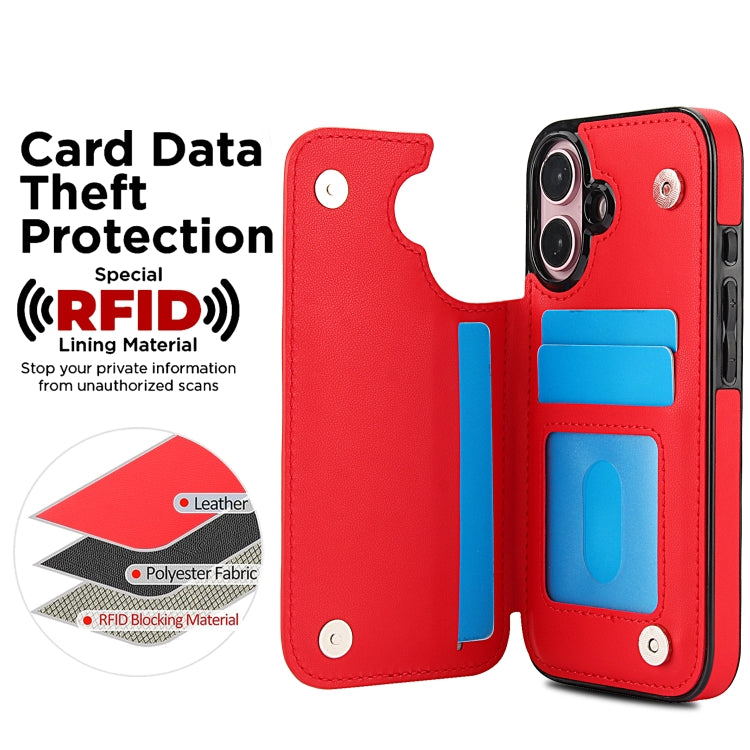 For iPhone 16 Plus Double Buckle Rhombic PU Leather Phone Case(Red) by buy2fix